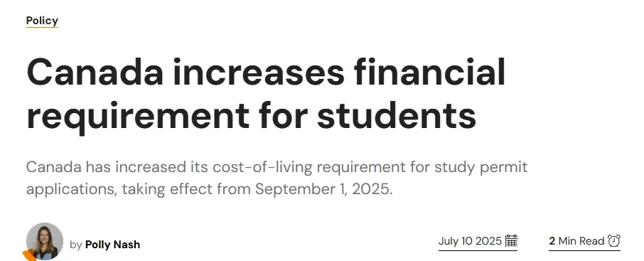 最新调整！加拿大留学签证资金要求上调，9月生效！